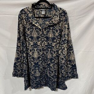 Catherines Navy and Cream Floral Damask Tunic